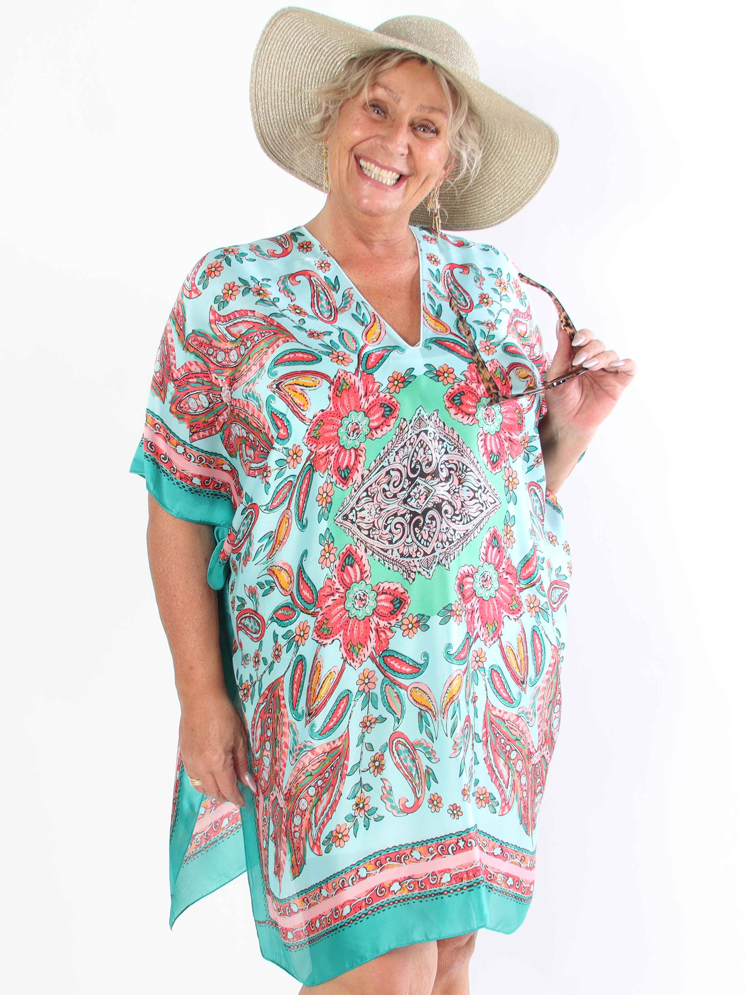 Miranda - Löst mönstrad plus size-tunika i mjuk viskos och siden